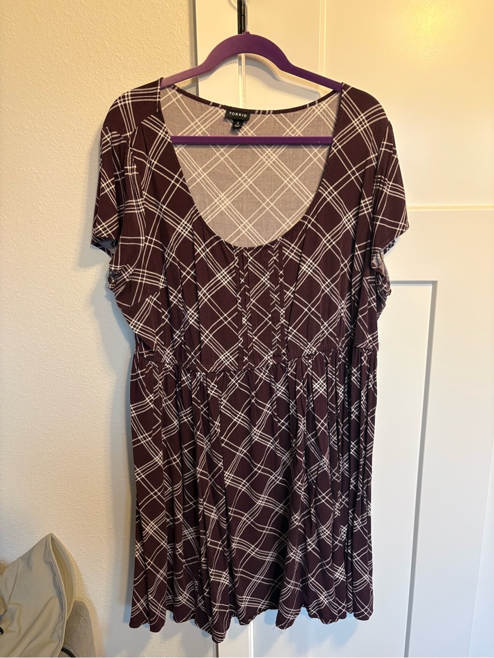 torrid Plum and White Plaid Scoop-Neck Fit & Flare Dress